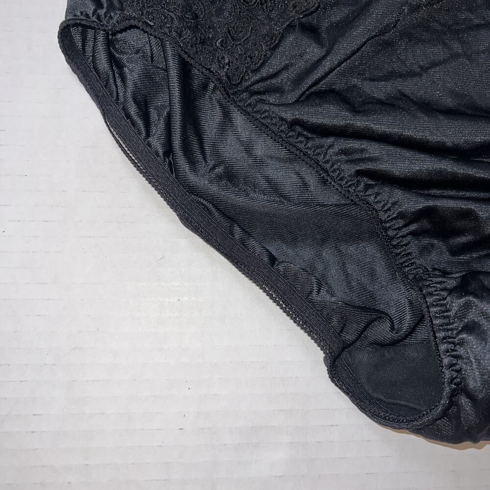 VINTAGE WACOAL 84202 Black LACE TRIM BRIEFS PANTIES SZ L LIQUID SATIN - Picture 7 of 16